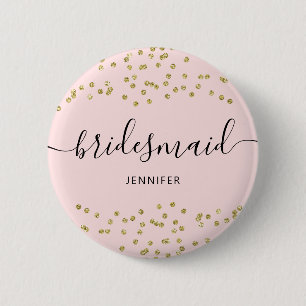 Pink and Gold Glitter bridesmaid  6 Cm Round Badge Button