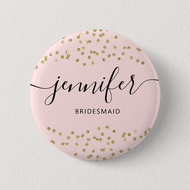 Pink and Gold Glitter bridesmaid  Button (Front)