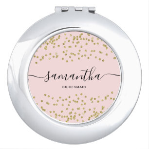 Pink and Gold Glitter Bridesmaid Compact Mirror
