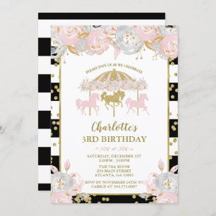 Pink and Gold Glitter Carousel Birthday Invitation