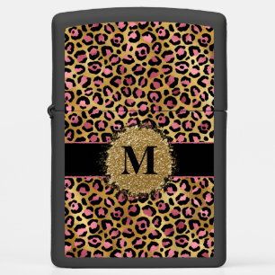 Pink and gold glitter cheetah leopard print zippo lighter