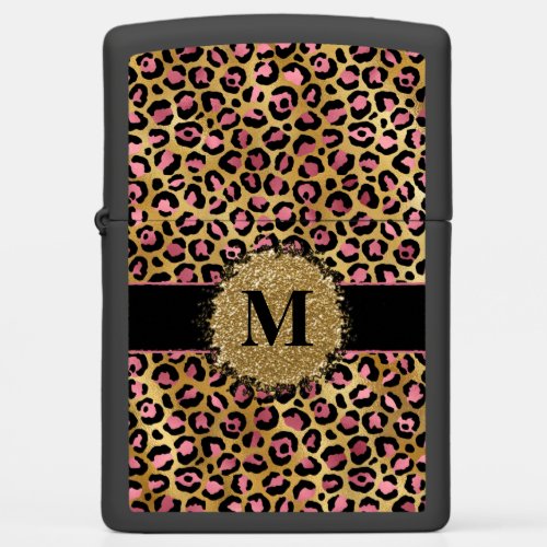 Pink and gold glitter cheetah leopard print  zippo lighter