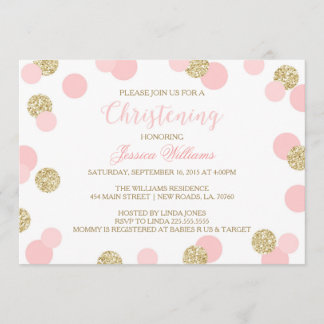 Pink and Gold Glitter Christening Invites