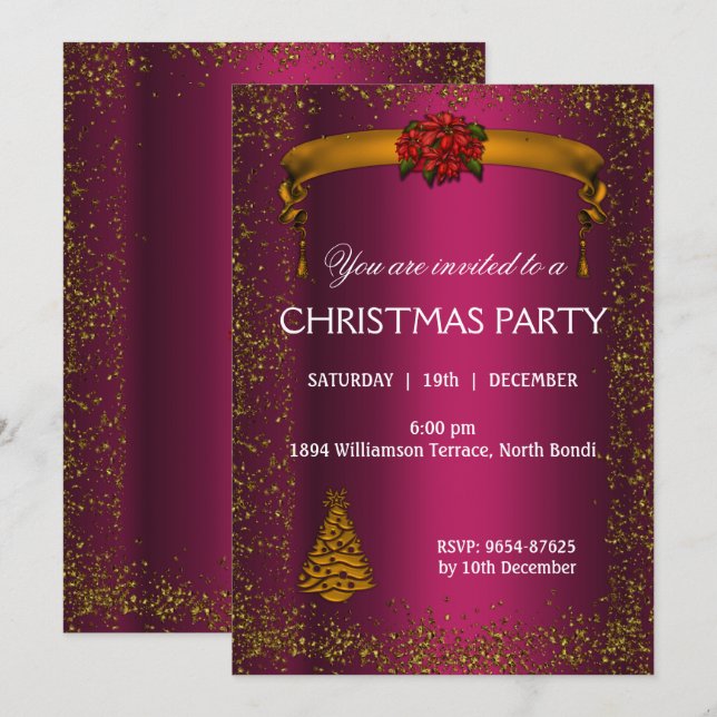 Pink and Gold Glitter Christmas Invitation (Front/Back)
