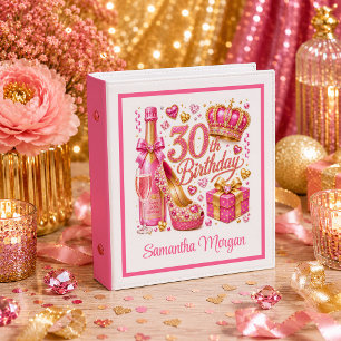 Pink And Gold Glitter Classic 30th Birthday Ring B 3 Ring Binder