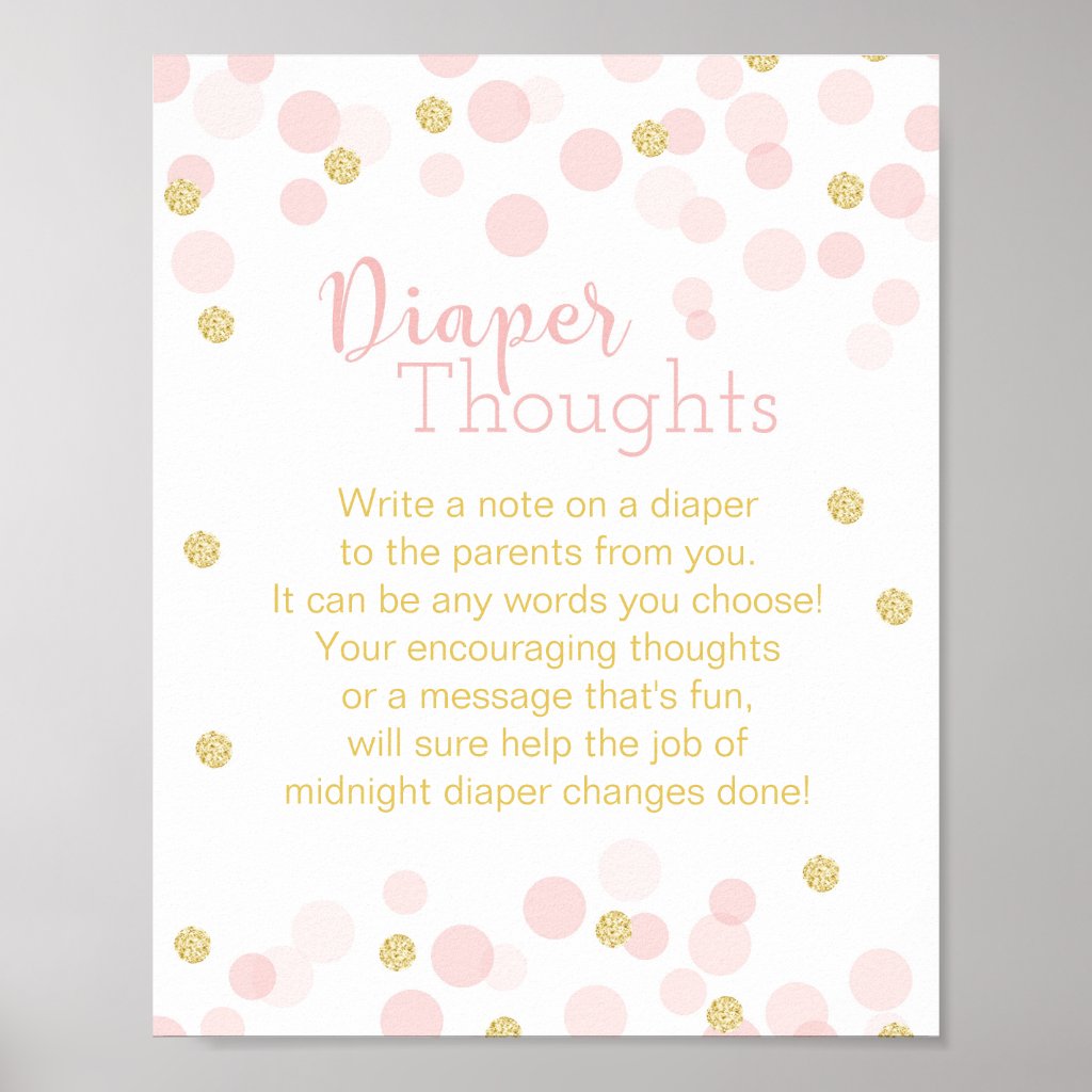 Pink and Gold Glitter Confetti "Diaper Thoughts" Poster