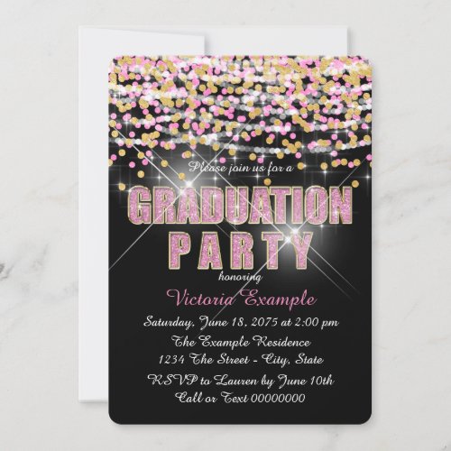 Pink and Gold Glitter Confetti Graduation Party Invitation