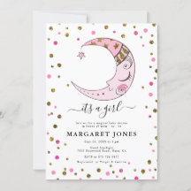 Pink and Gold Glitter Confetti Moon Baby Shower