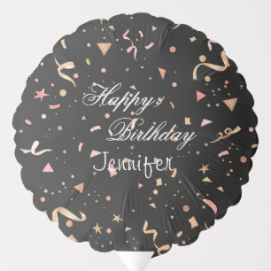 Pink and Gold Glitter Confetti on Black Background Balloon