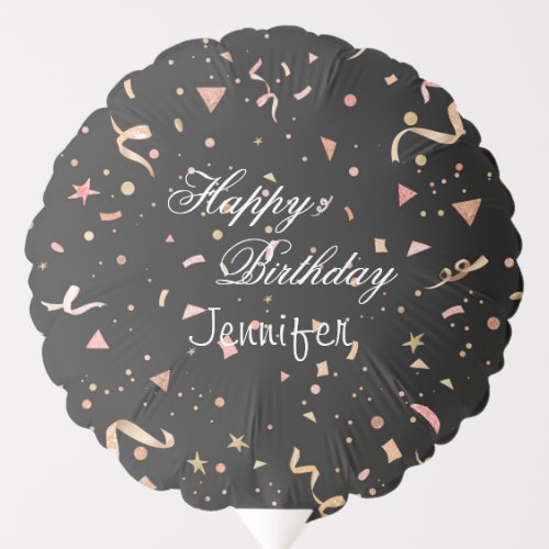 Pink and Gold Glitter Confetti on Black Background Balloon