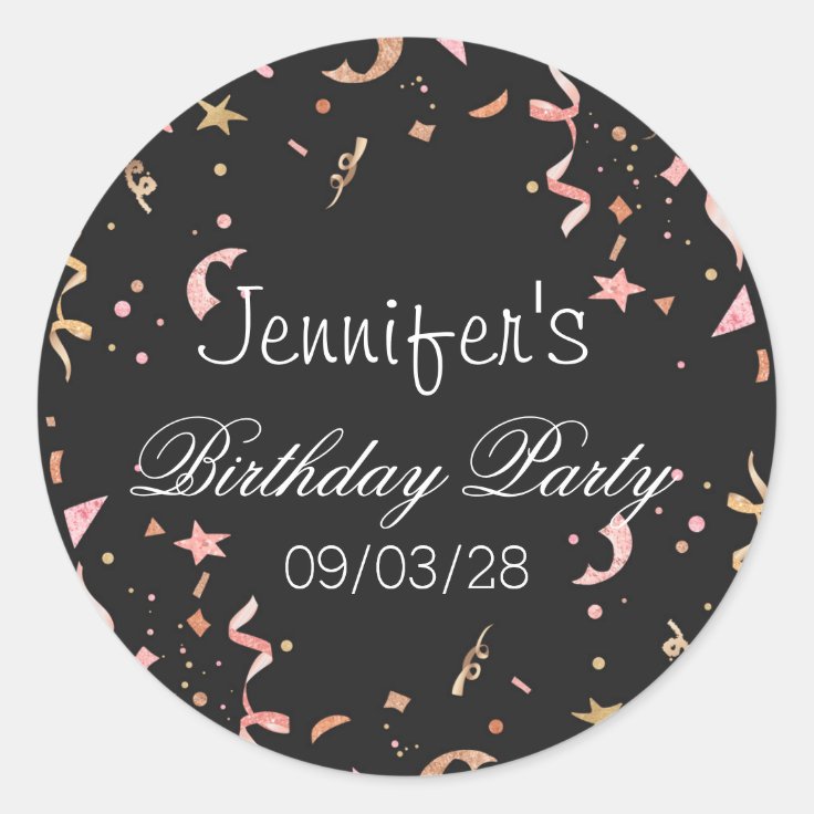 Pink and Gold Glitter Confetti on Black Background Classic Round