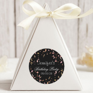Pink and Gold Glitter Confetti on Black Background Classic Round Sticker
