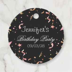 Pink and Gold Glitter Confetti on Black Background Favor Tags