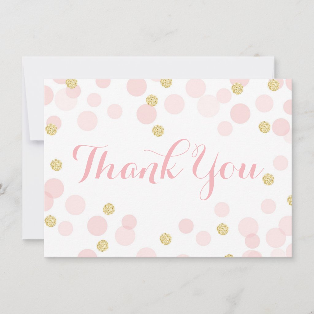 Pink and Gold Glitter Confetti Thank You Card