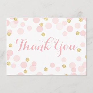 Pink and Gold Glitter Confetti Thank You Card