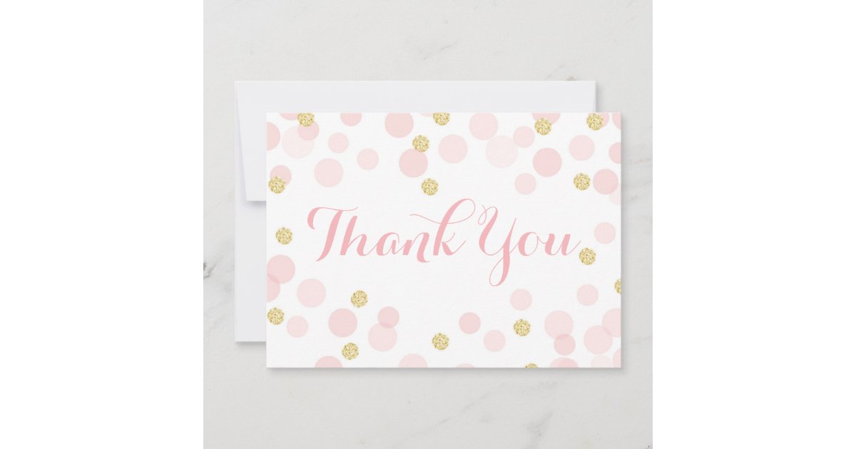 Pink and Gold Glitter Confetti Thank You Card | Zazzle