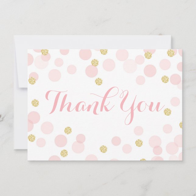 Pink and Gold Glitter Confetti Thank You Card (Front)