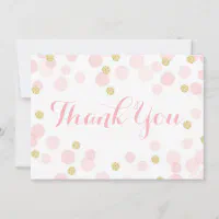 Confetti Blank Card Invitation Thank You Note Gold Glitter Pink