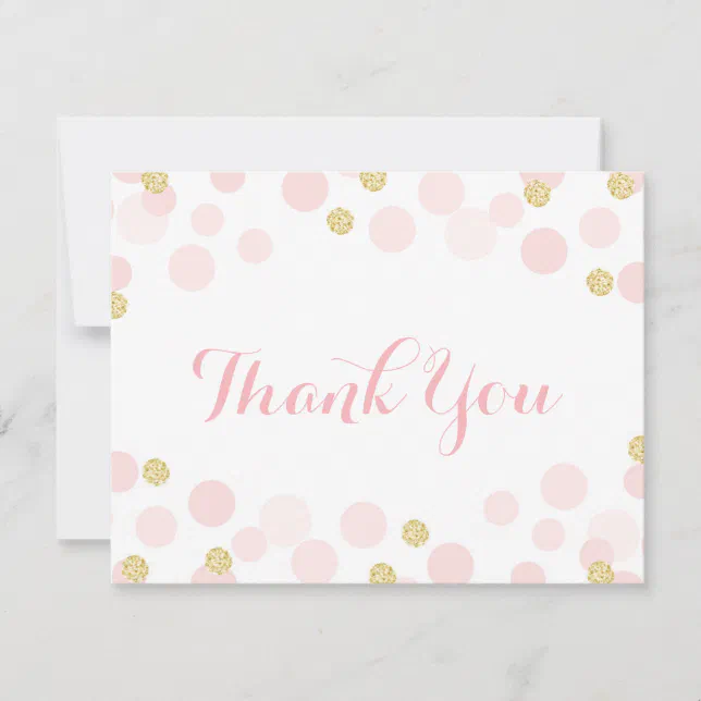 Pink and Gold Glitter Confetti Thank You Card Zazzle