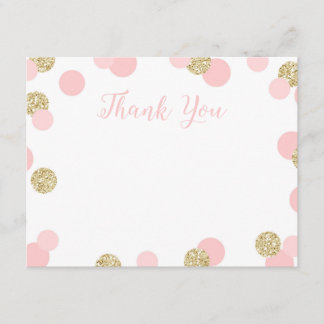 Pink and Gold Glitter Confetti Thank You Cards