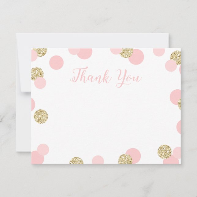 Pink and Gold Glitter Confetti Thank You Cards (Front)