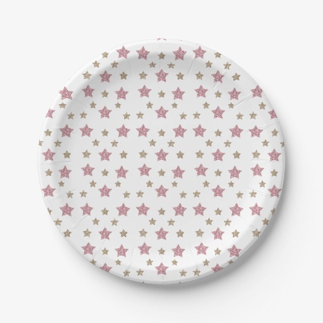 Pink and Gold Glitter Dessert Paper Plate (Front)