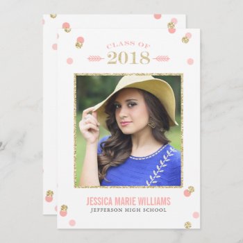 Pink And Gold Glitter Dots Graduation Invitations by fancypaperie at Zazzle