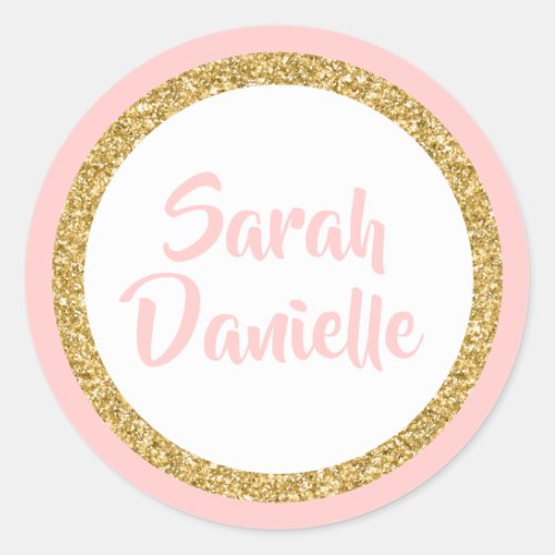 Pink and Gold Glitter Favor Sticker