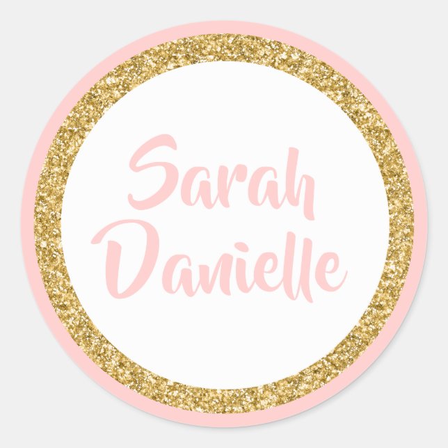 Pink and Gold Glitter Favor Sticker (Front)