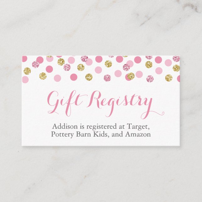 Pink and Gold Glitter Gift Registry Insert Cards (Front)