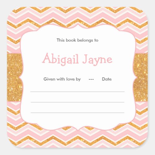 Pink and gold glitter girl baby shower book plates