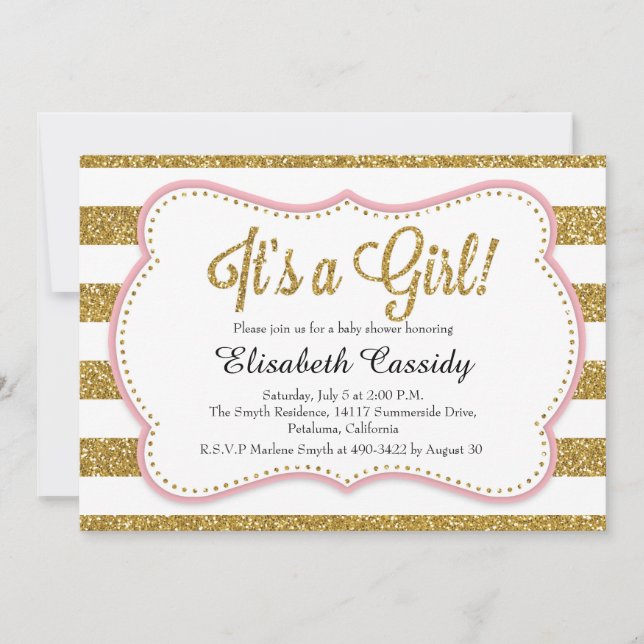 Pink and Gold Glitter Girl Baby Shower Invitation (Front)