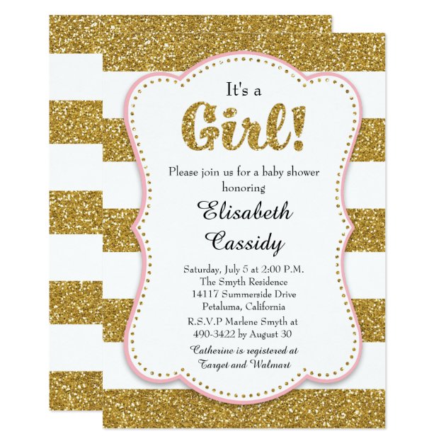 Pink And Gold Glitter Girl Baby Shower Invitation