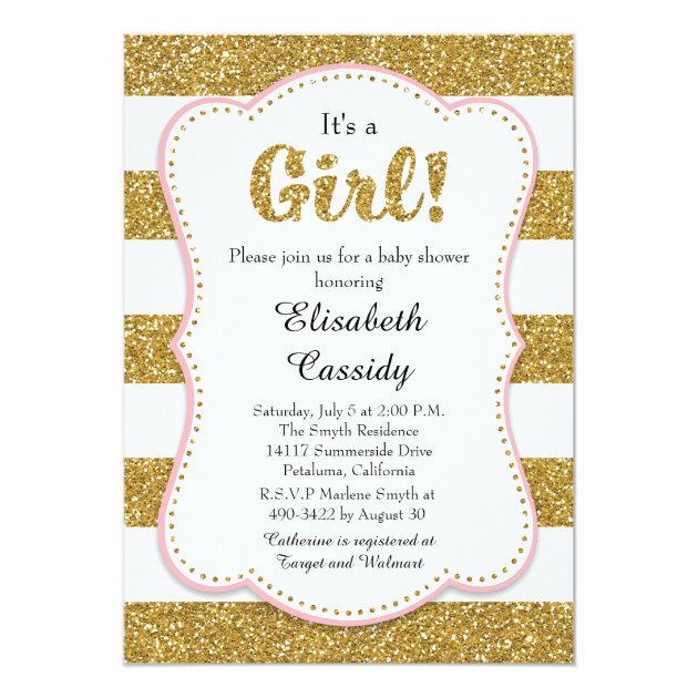 Pink And Gold Glitter Girl Baby Shower Invitation