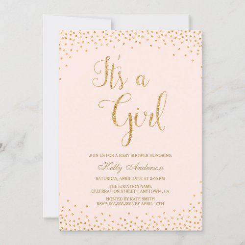 Pink and Gold Glitter Girl Baby Shower Invitations