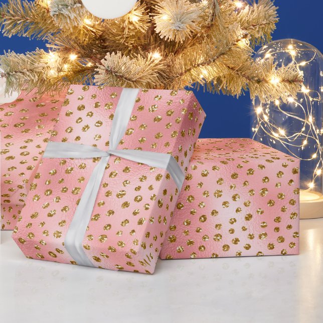 Pink and Gold Glitter Glam Polka Dots Pattern Wrapping Paper (Holidays)