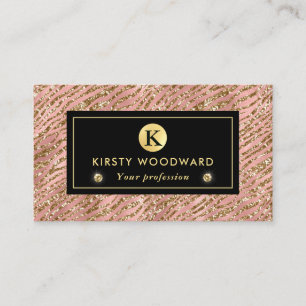 Pink and Gold Glitter Glam Tiger Stripes Pattern Business Card