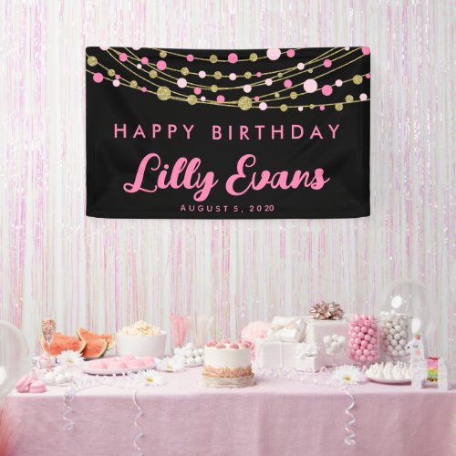 pink and gold glitter Happy birthday 30th 40th Banner