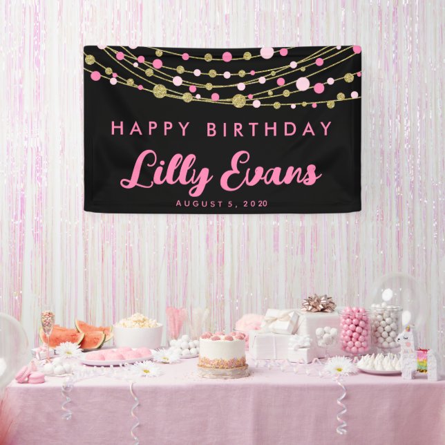 pink and gold glitter Happy birthday 30th 40th Banner (Party)