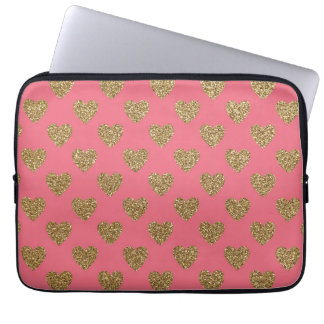 Pink and Gold Glitter Hearts Laptop Sleeve