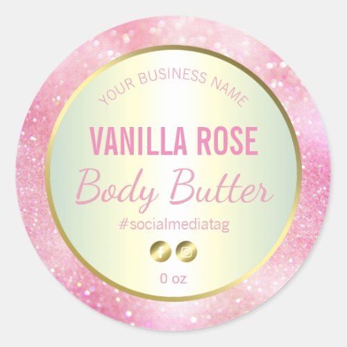 Pink And Gold Glitter Holographic Product Label