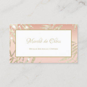 Pink and Gold Glitter Leaf Elegant Beauty Boutique Business Card