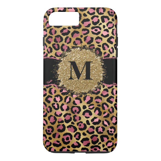 Pink and gold glitter leopard print initial Case-Mate iPhone case (Back)