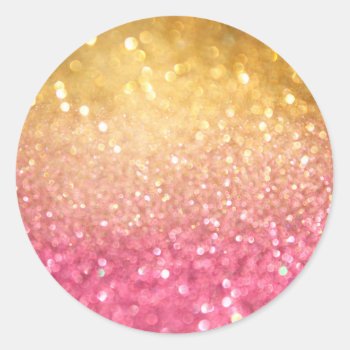 Pink And Gold Glitter Look Classic Round Sticker by Sweetbriar_Drive at Zazzle
