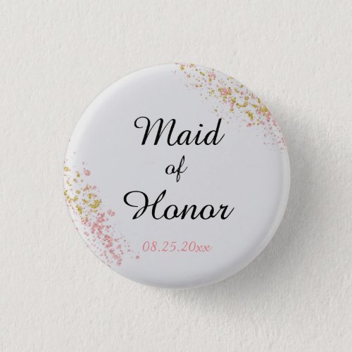 Pink and Gold Glitter Maid of Honor Button