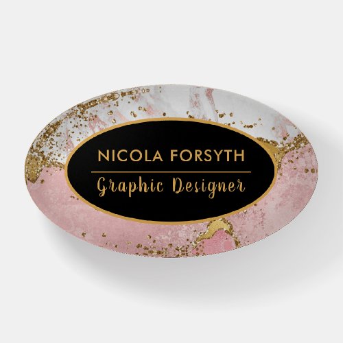 Pink and Gold Glitter Marble Agate Paperweight