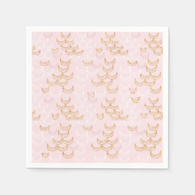 Pink and Gold Glitter Mermaid Scales Pattern Napkins (Front)