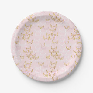 Pink and Gold Glitter Mermaid Scales Pattern Party Paper Plates