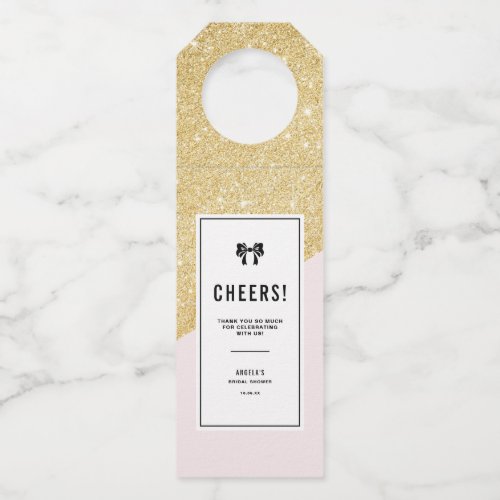 Pink and Gold Glitter Modern Personalized Bottle Hanger Tag