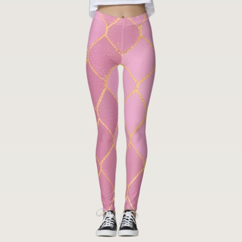 Pink and Gold Glitter Monogram Leggings